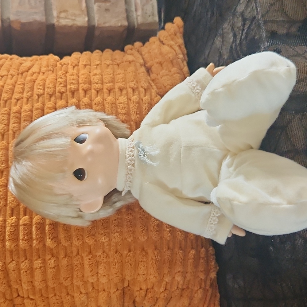 Vintage Precious Moments Jesus Loves Me Boy Doll Outfit with Blue Ribbon